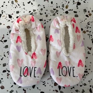Heart Patterned Slippers with Love Print